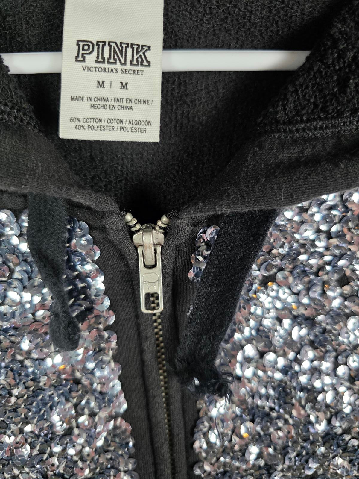 Victoria's Secret PINK Fashion Show Silver Sequin Bling Hoodie MEDIUM RARE