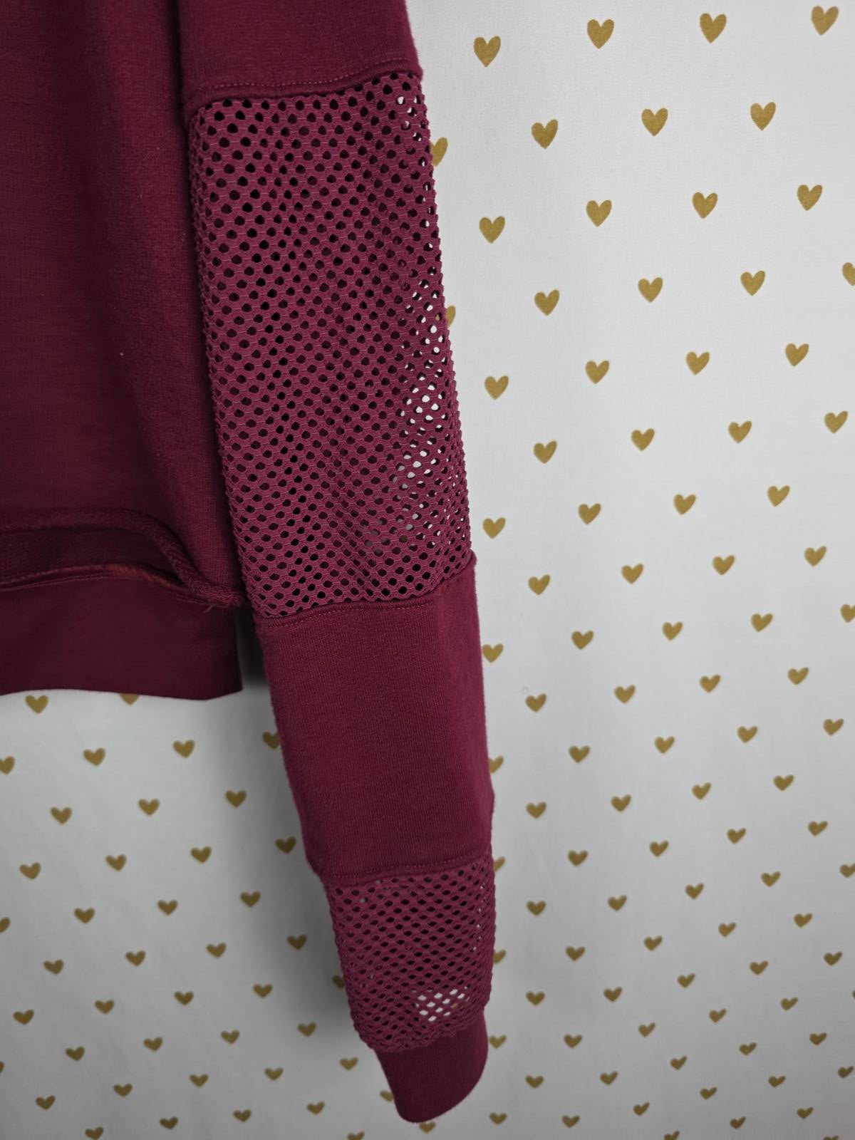 Victorias Secret Pink Cropped Long sleeve mesh cutout hoodie sweater LARGE