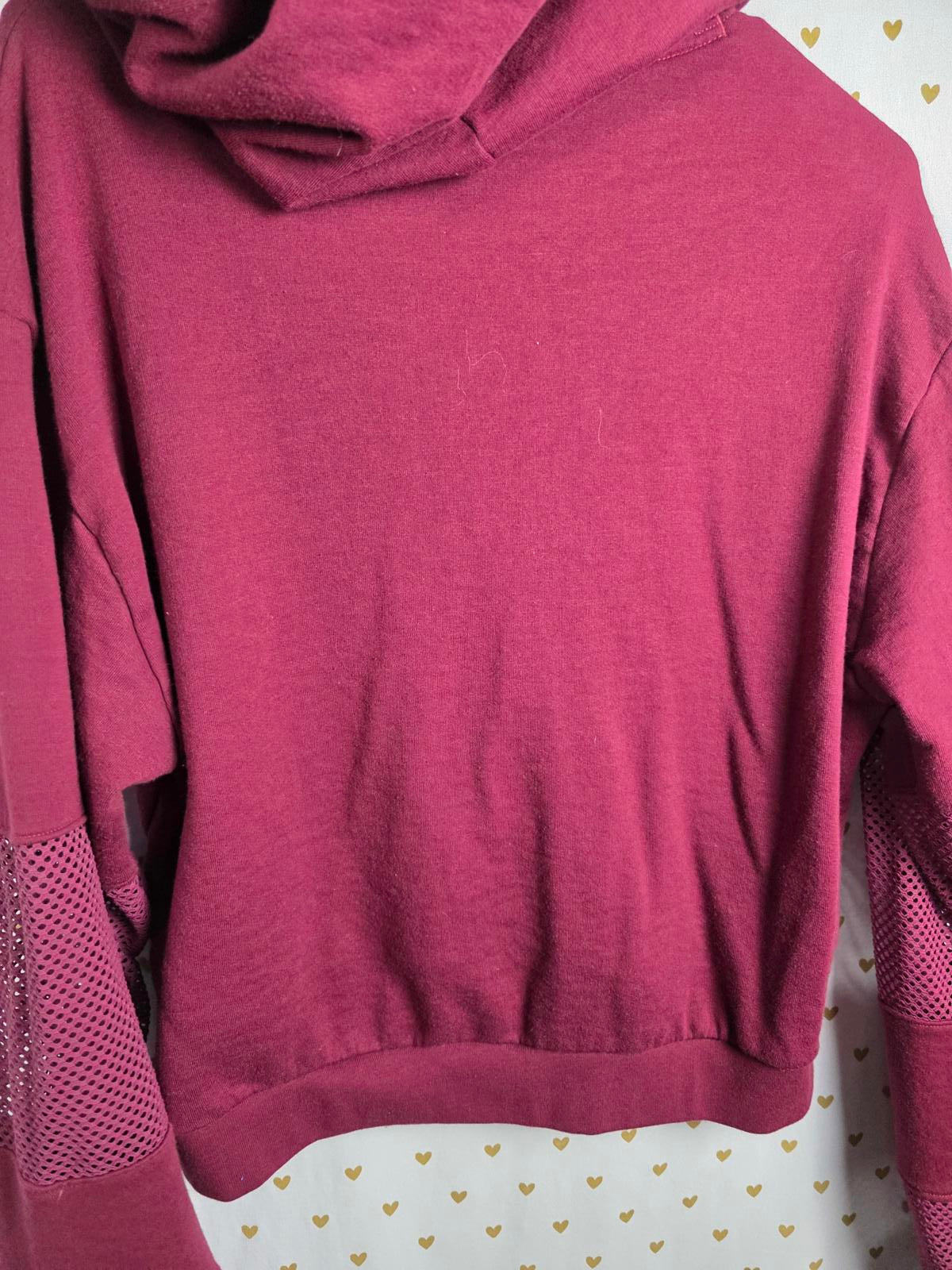 Victorias Secret Pink Cropped Long sleeve mesh cutout hoodie sweater LARGE