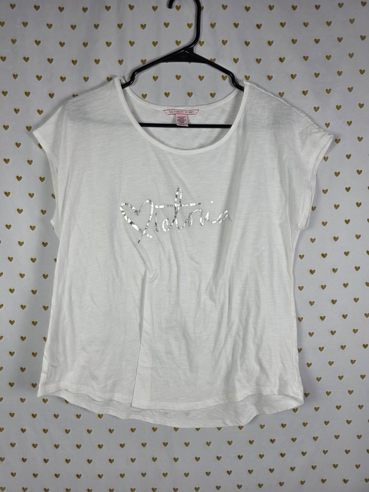 Victorias Secret Silver Foil Logo Tee shirt White SMALL
