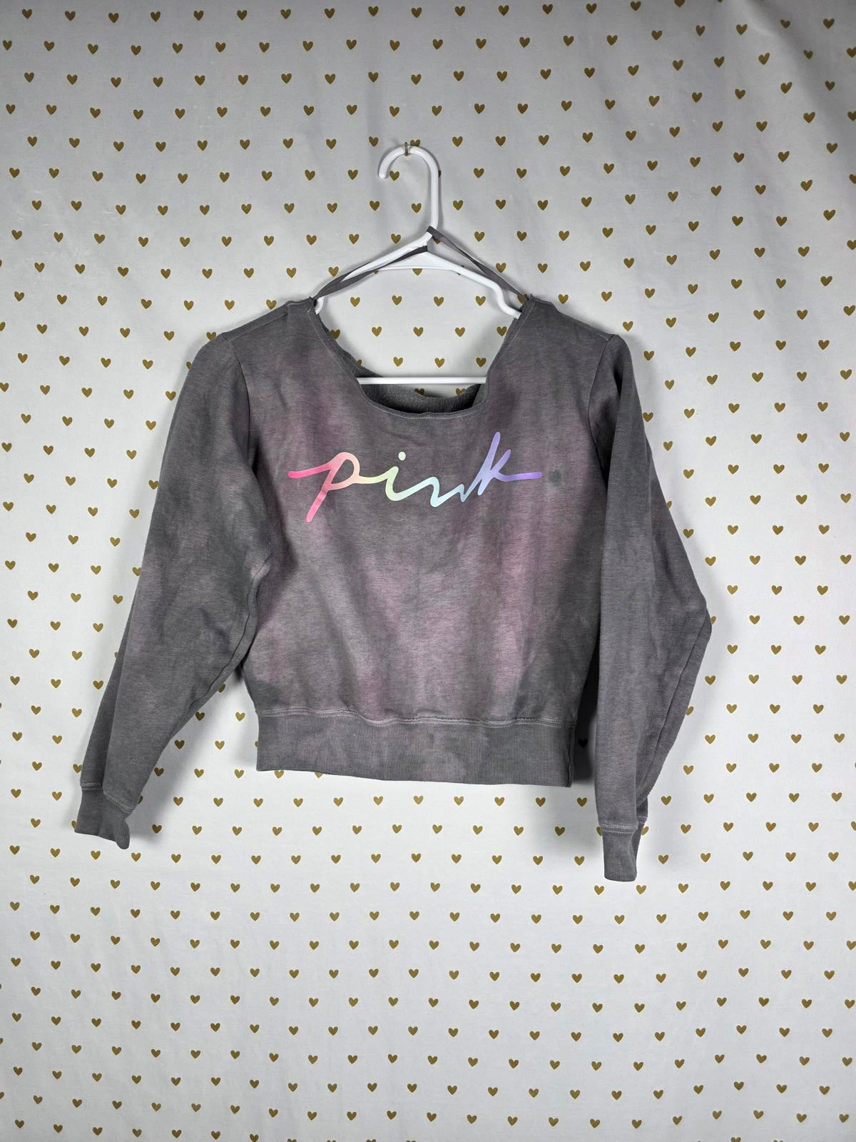 Victorias Secret Pink Slouchy Tye Dye Rainbow Logo Gradient Sweater XS