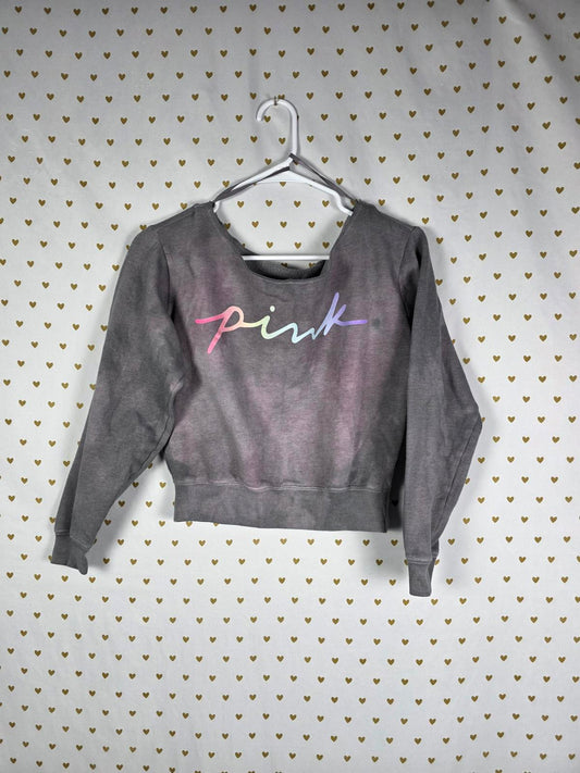 Victorias Secret Pink Slouchy Tye Dye Rainbow Logo Gradient Sweater XS
