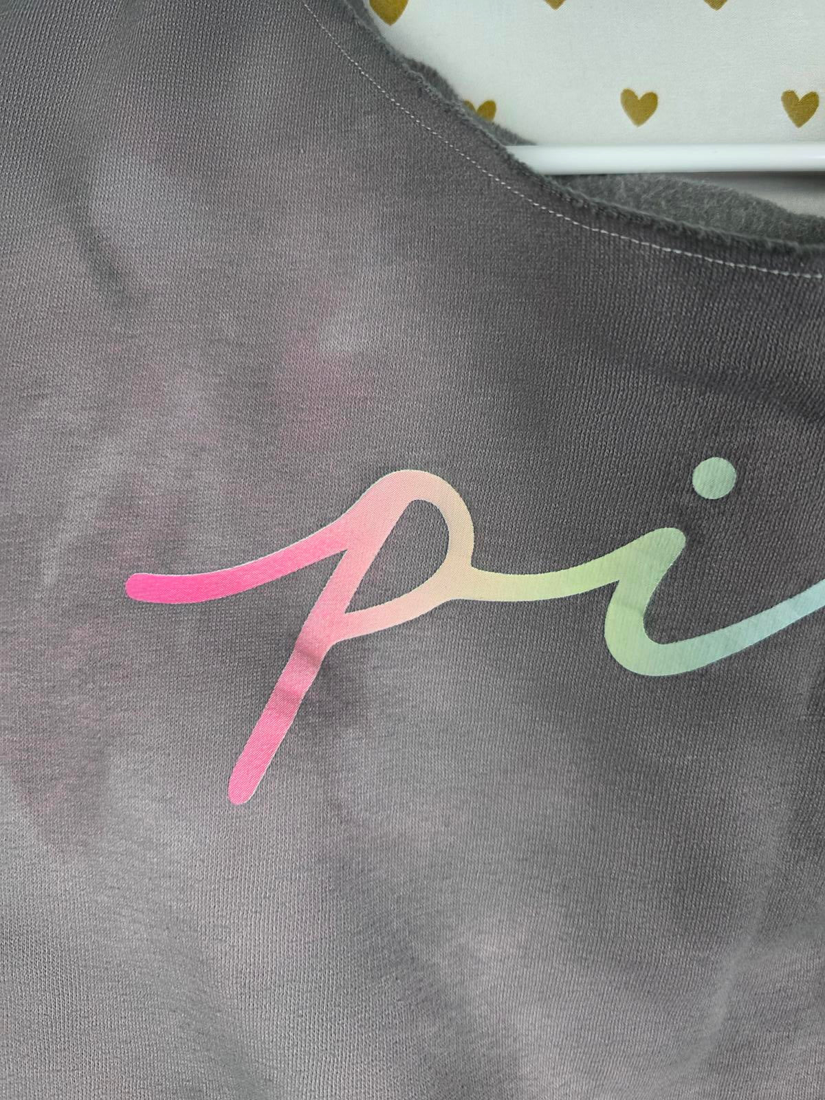 Victorias Secret Pink Slouchy Tye Dye Rainbow Logo Gradient Sweater XS