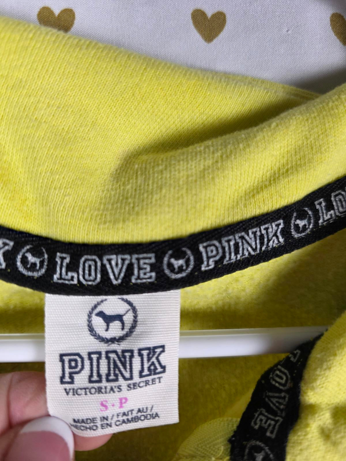 Victorias Secret Pink VINTAGE Yellow Love Logo Y2k Sweater Quarter Zip SMALL