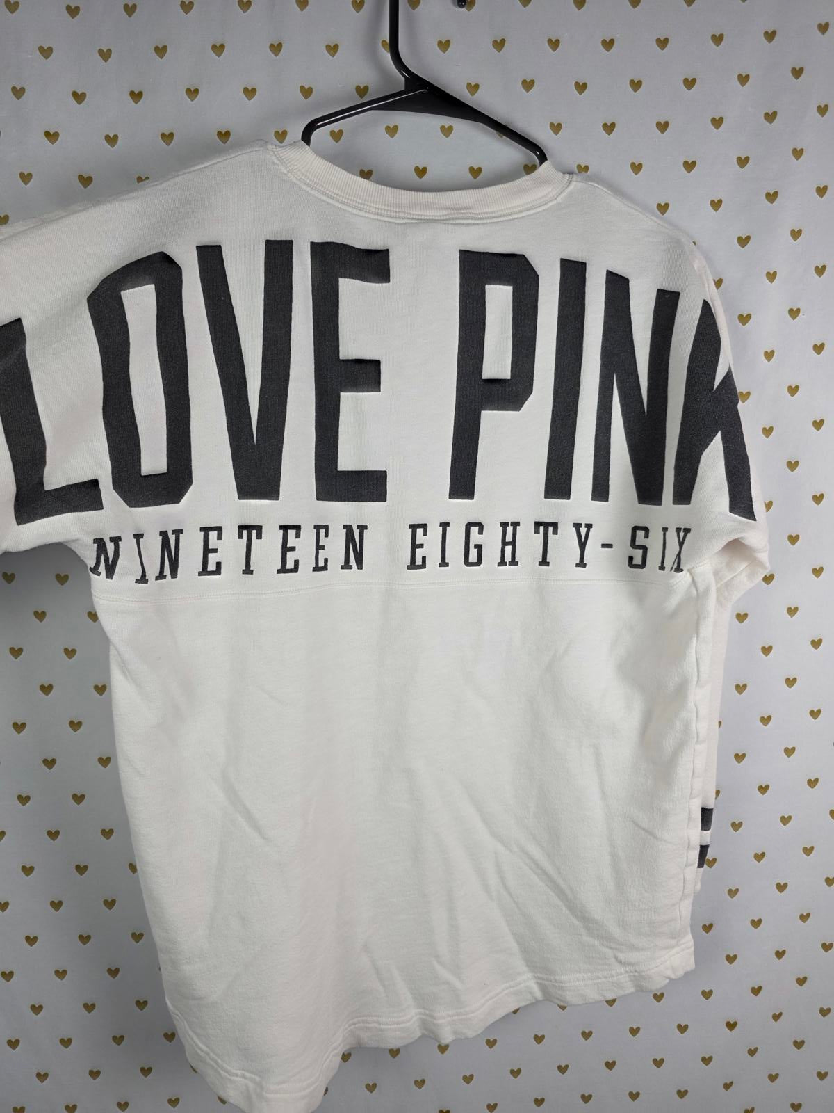 Victorias Secret Pink LOVE Campus Sweater Shirt White Oversized XS