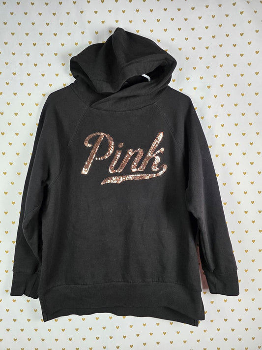 Victorias Secret Pink Rose Gold BLING Logo Pullover Oversized Sweater Top SMALL
