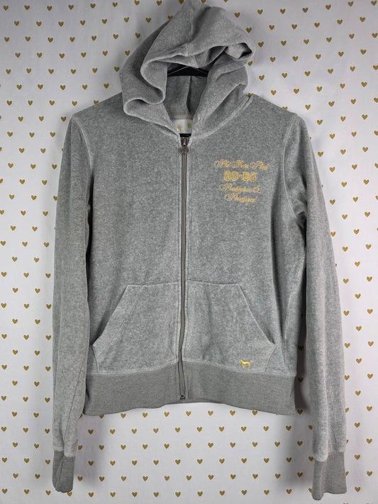 Victorias Secret Pink VINTAGE Grey Velour RARE Hoodie Full zip MEDIUM
