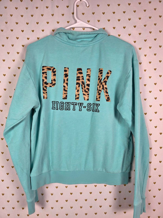 Victorias Secret Pink Animal Print Leopard Cheetah Quarter Zip Sweater Shirt SM
