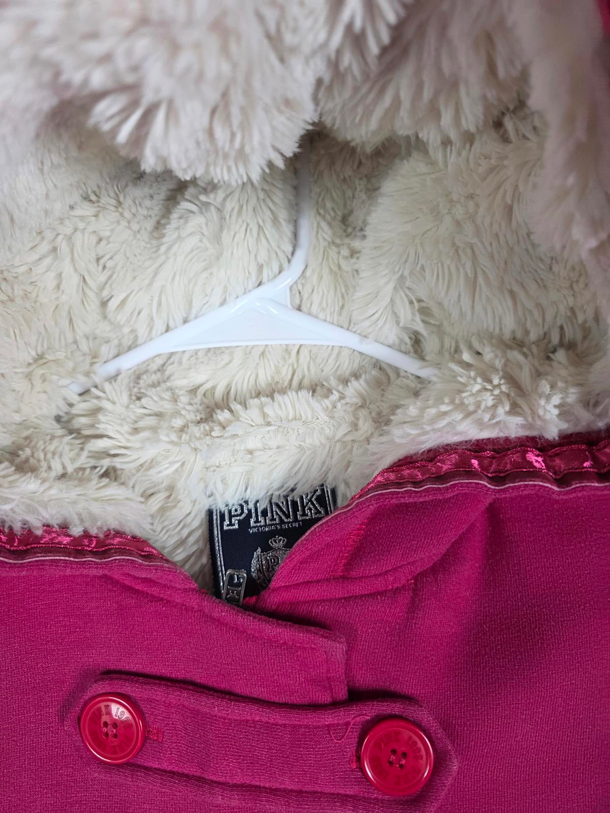 Victorias Secret Pink GRAIL FUR Lined LOVE Hoodie Double Breasted Y2K VTG jacket