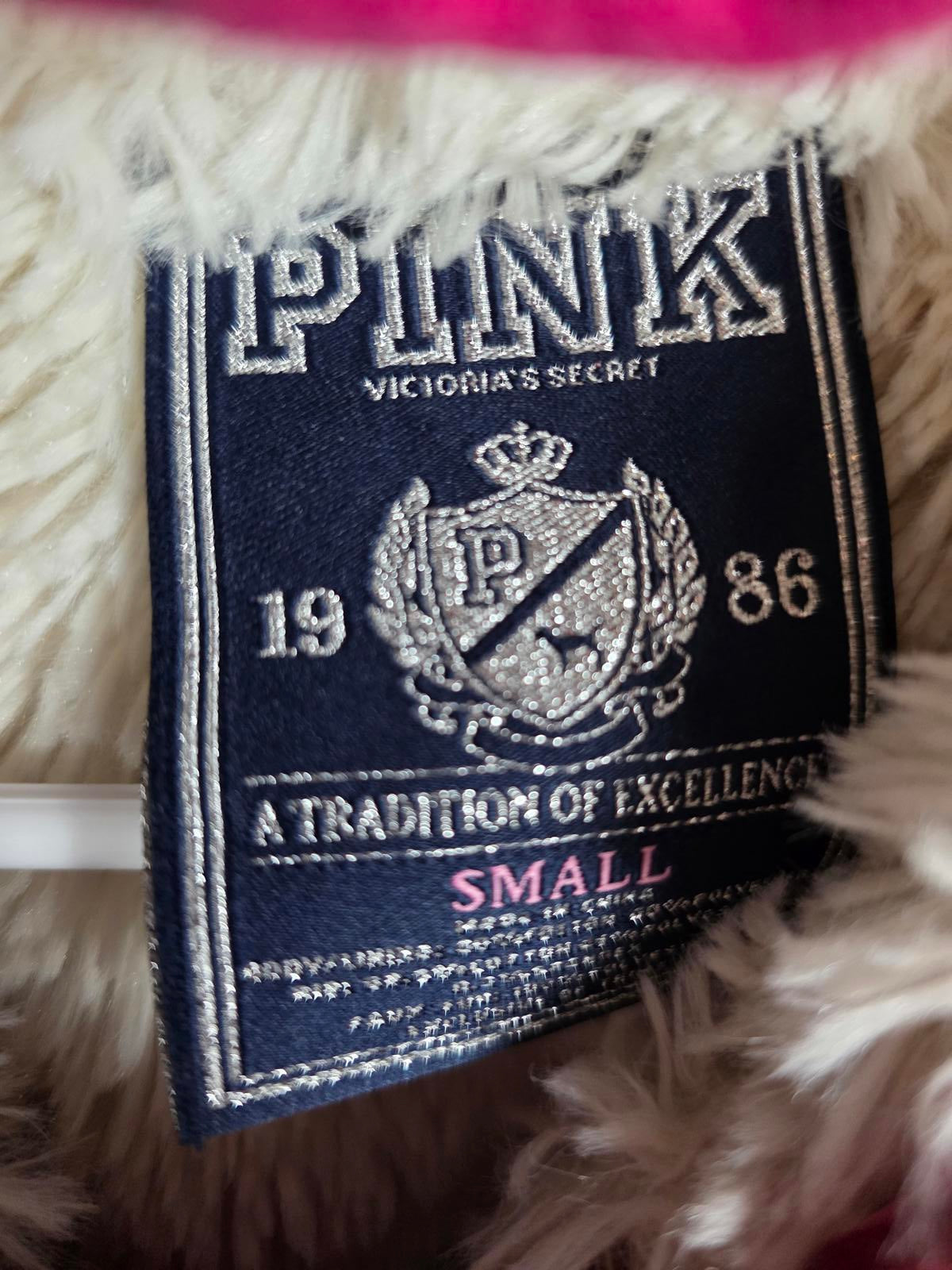Victorias Secret Pink GRAIL FUR Lined LOVE Hoodie Double Breasted Y2K VTG jacket