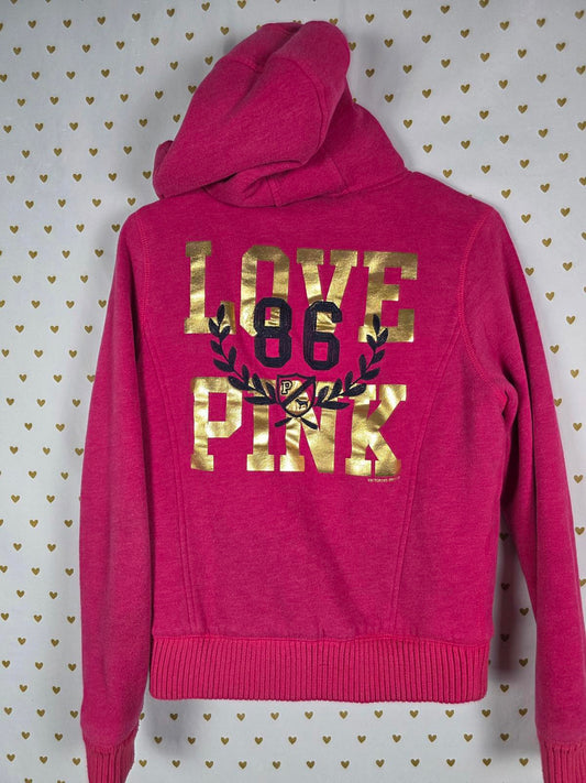 Victorias Secret Pink GRAIL FUR Lined LOVE Hoodie Double Breasted Y2K VTG jacket