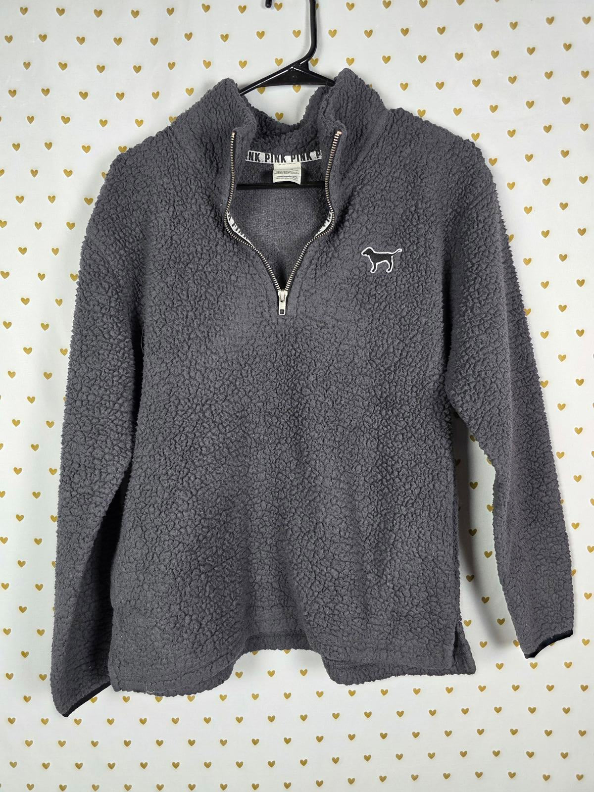 Victorias Secret Pink grey Fuzzy Sherpa Quarter Zip Sweater Jacket Coat XS