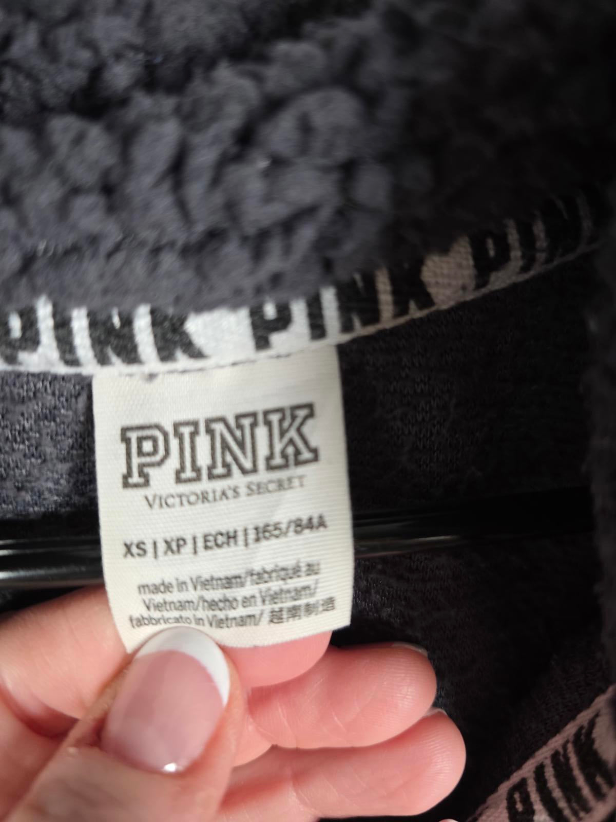 Victorias Secret Pink grey Fuzzy Sherpa Quarter Zip Sweater Jacket Coat XS