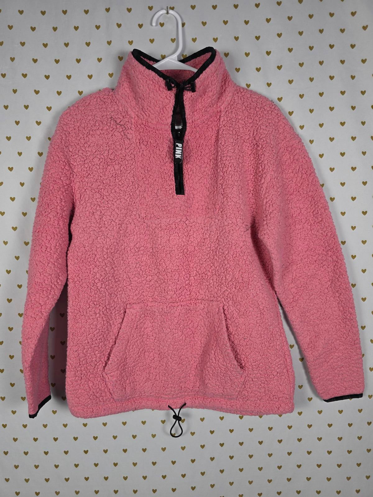 Victorias Secret Pink Sherpa Fuzzy Quarter Zip XS Warm Teddy Bear Jacket