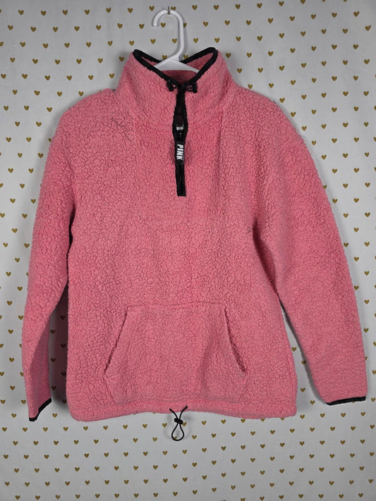 Victorias Secret Pink Sherpa Fuzzy Quarter Zip XS Warm Teddy Bear Jacket