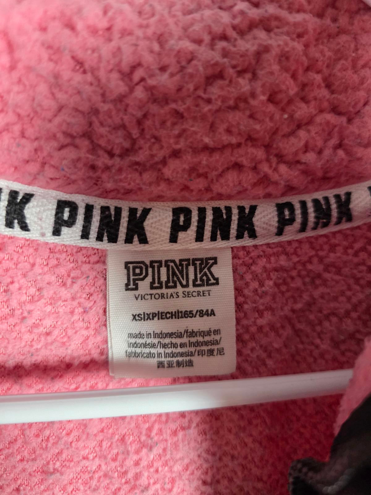 Victorias Secret Pink Sherpa Fuzzy Quarter Zip XS Warm Teddy Bear Jacket