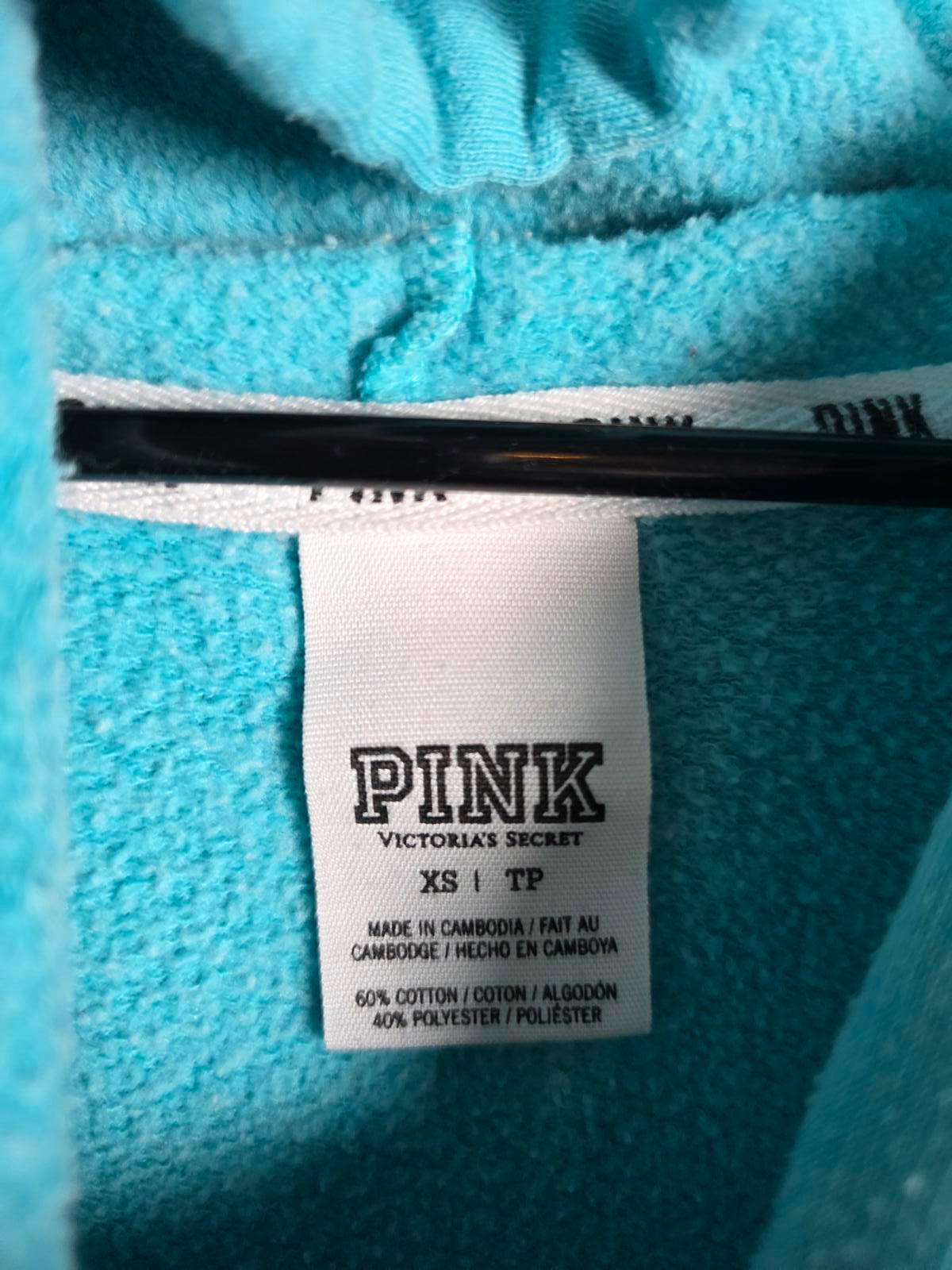 Victorias Secret Pink Logo Hooded Blue Sweater Shirt Pullover XS Oversized