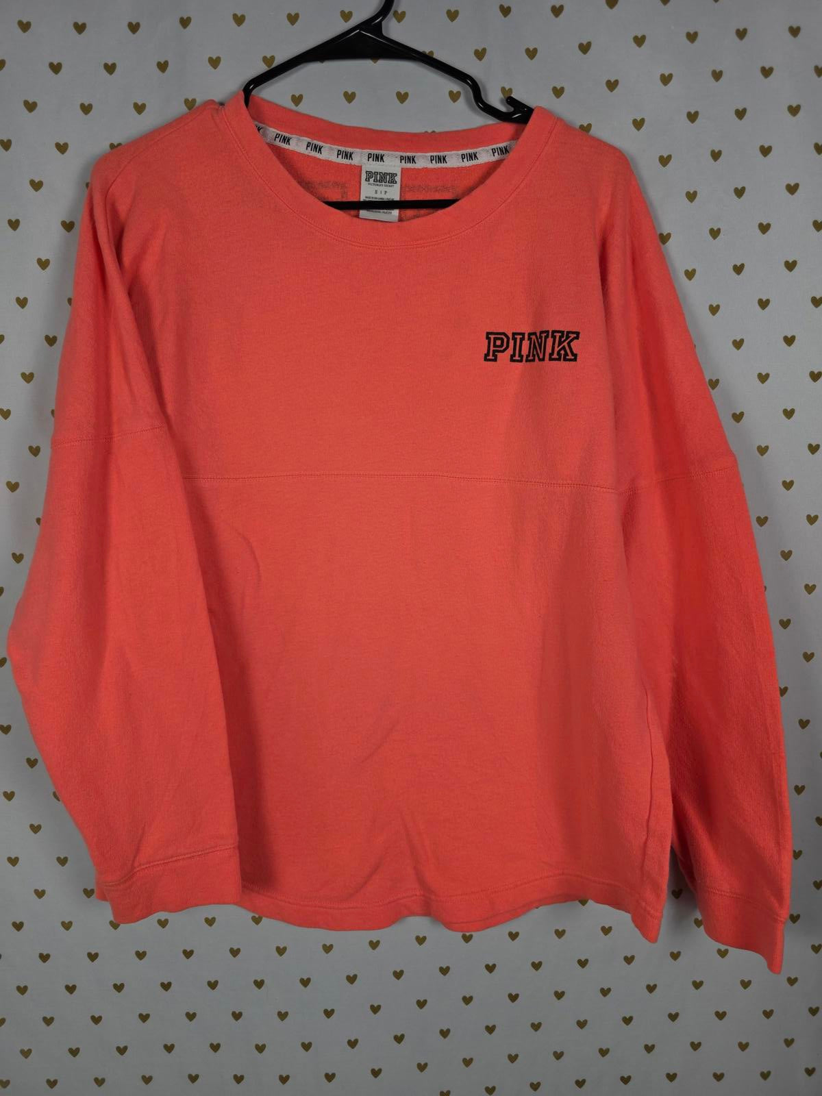 Victorias Secret Pink Neon Orange logo sweater shirt SMALL Crew