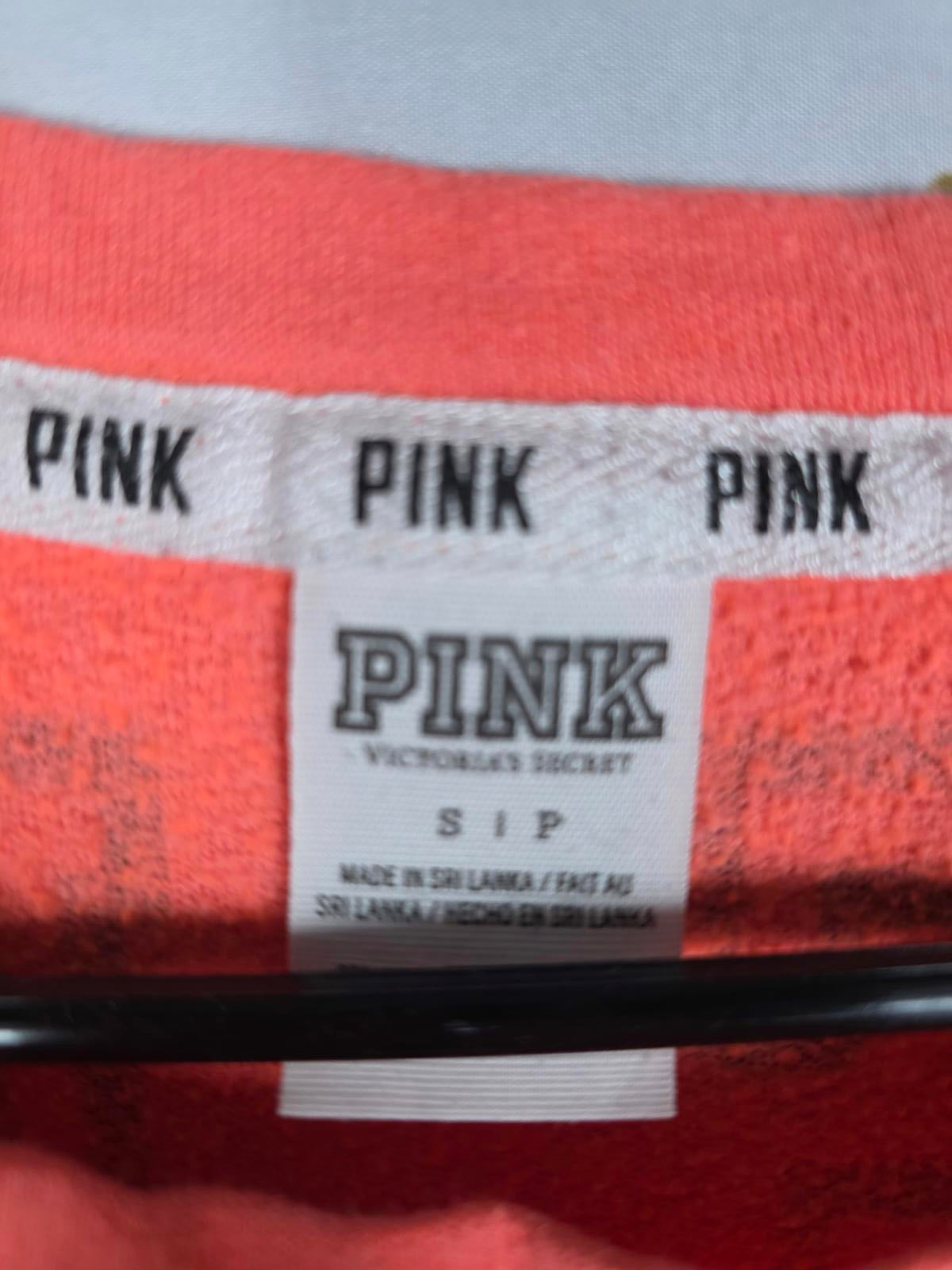 Victorias Secret Pink Neon Orange logo sweater shirt SMALL Crew
