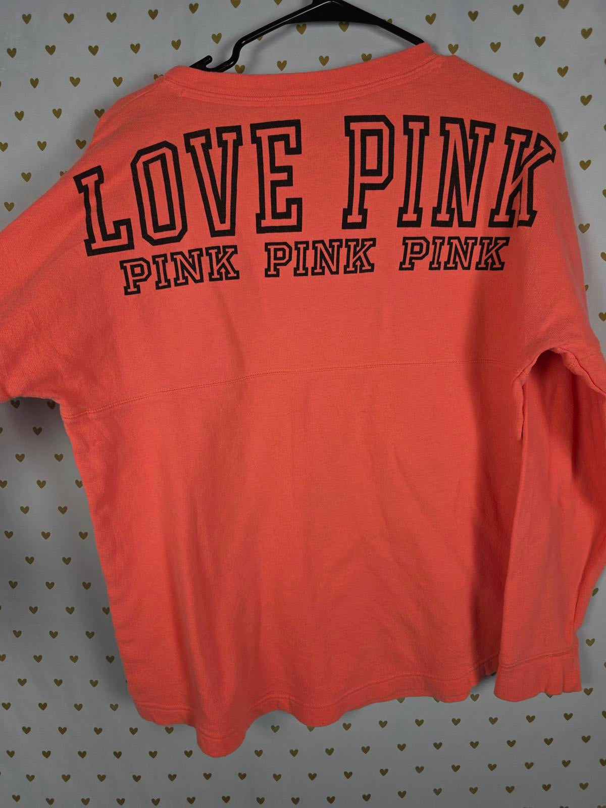 Victorias Secret Pink Neon Orange logo sweater shirt SMALL Crew