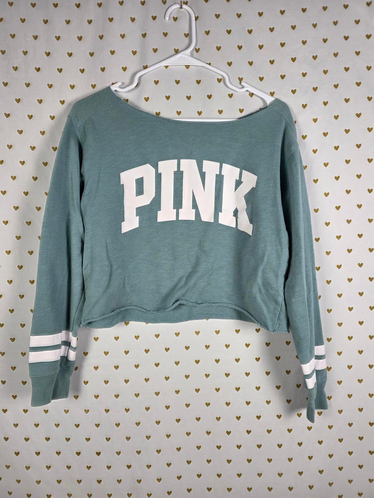 Victorias Secret Pink logo Sage Cropped Sweater Shirt  XS