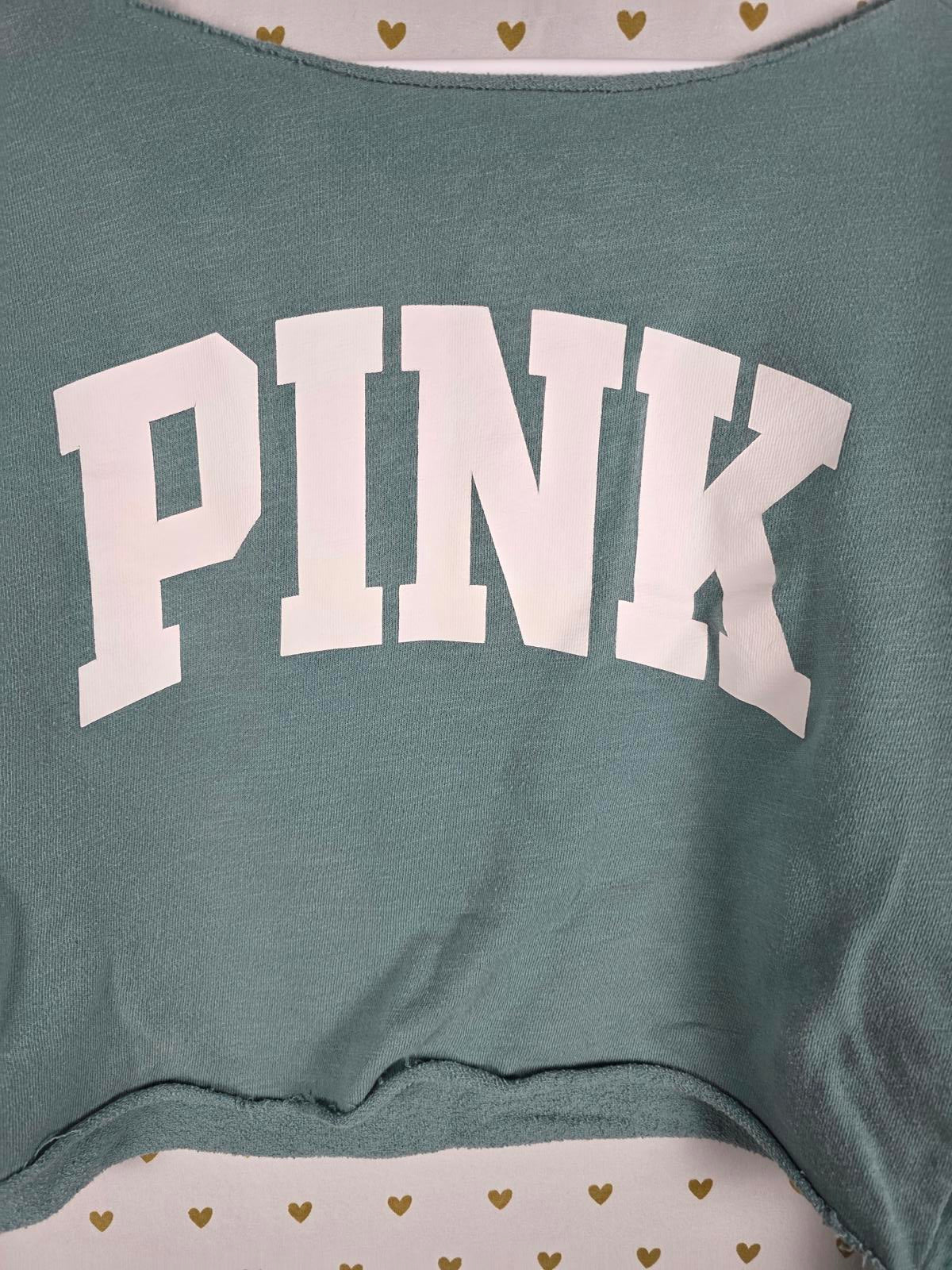 Victorias Secret Pink logo Sage Cropped Sweater Shirt  XS