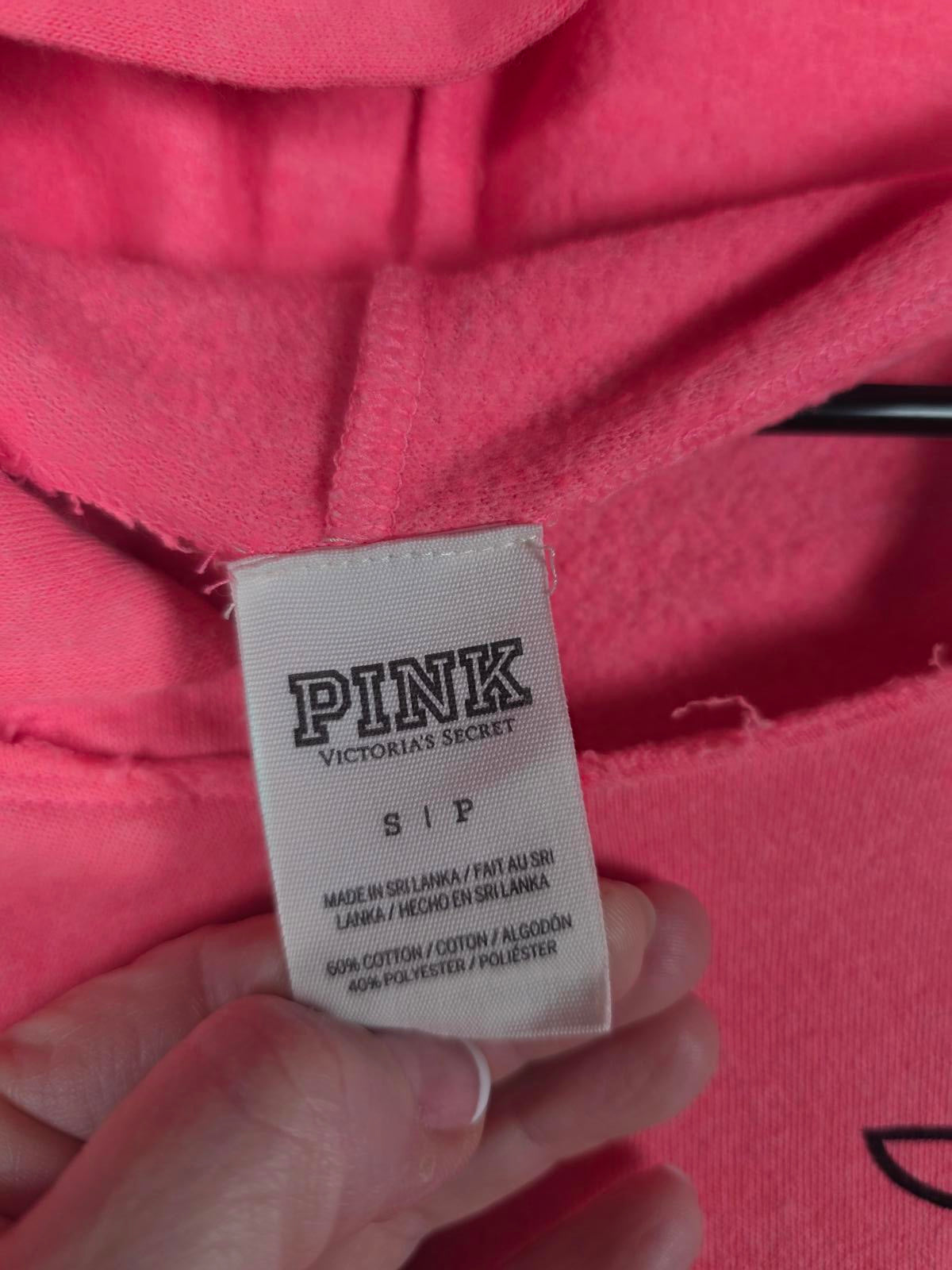 Victorias Secret Pink Neon Logo Pullover Hoodie Sweater SMALL