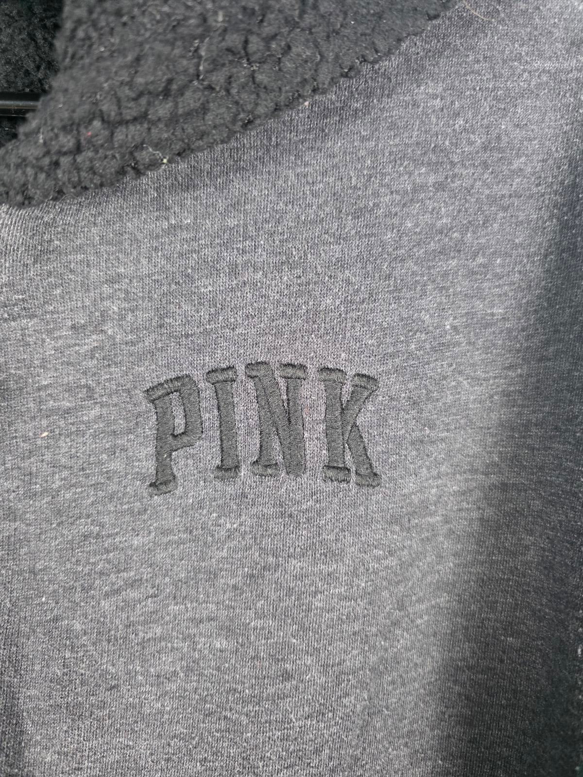 Victorias Secret Pink Grey Reversible Sherpa Hoodie Jacket Full zip SMALL
