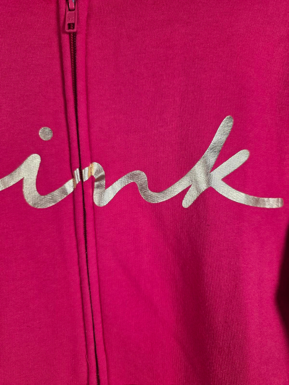 Victorias Secret Pink Gold Foil Logo Full zip Hoodie Jacket Red Oversized MEDIUM