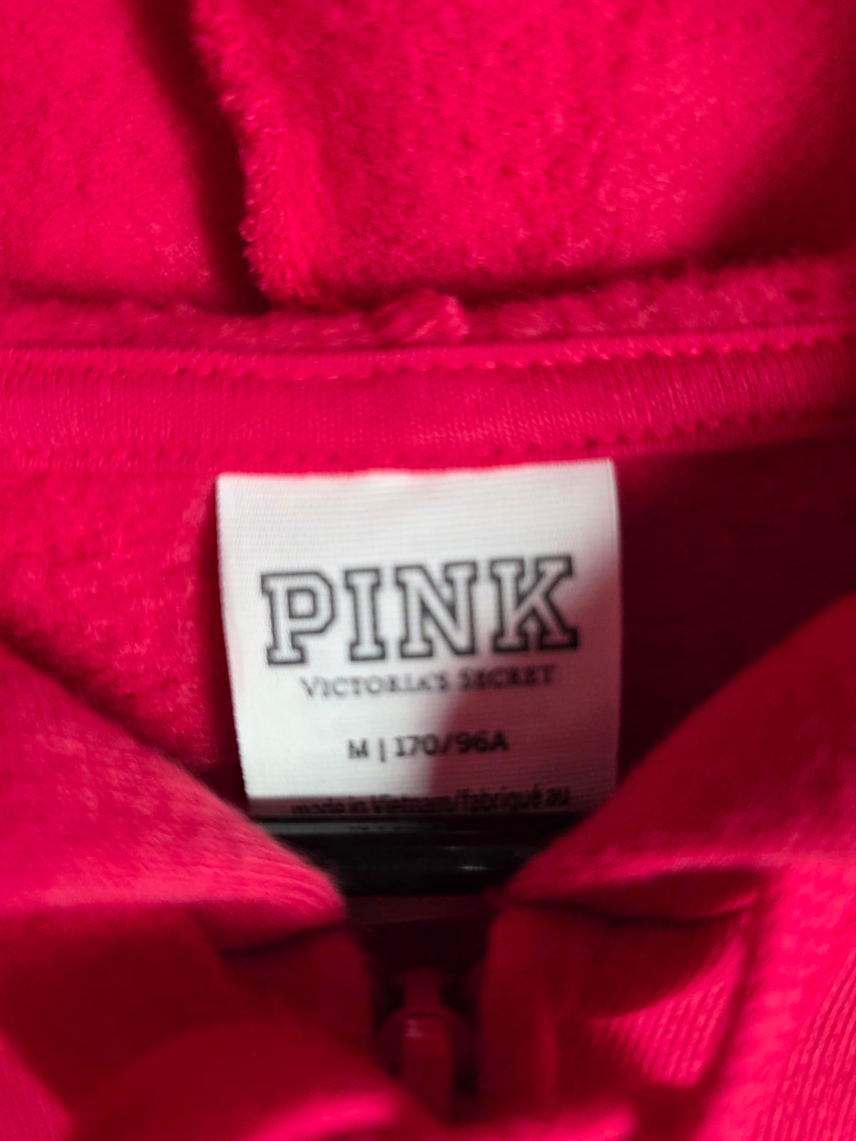 Victorias Secret Pink Gold Foil Logo Full zip Hoodie Jacket Red Oversized MEDIUM