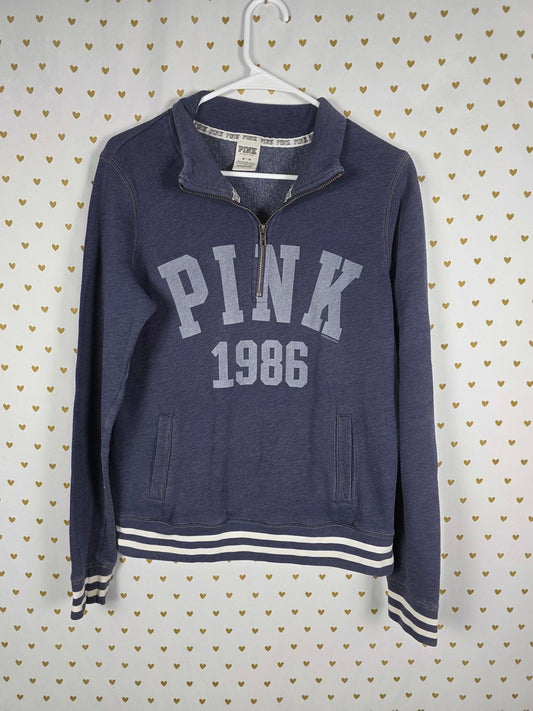 Victorias Secret Pink Vintage Style Quarter Zip 1986 Logo Sweater Shirt MEDIUM