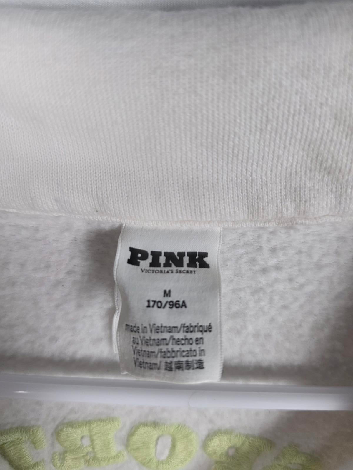 Victorias Secret Pink White Full Zip Neon Green Logo Sweater Jacket MEDIUM