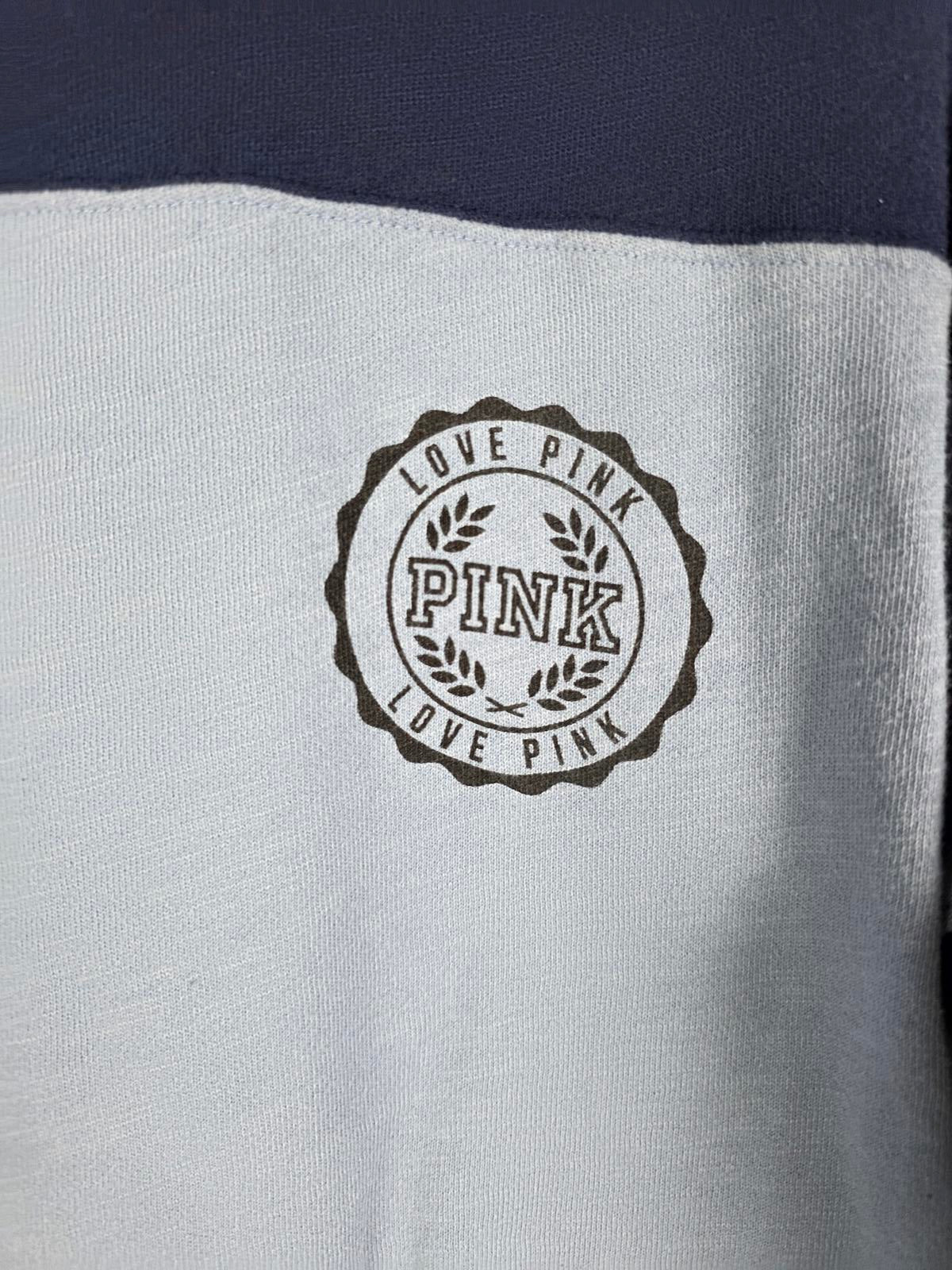 Victorias Secret Pink Logo Colorblock Blue Crew Sweater Shirt Oversized XS