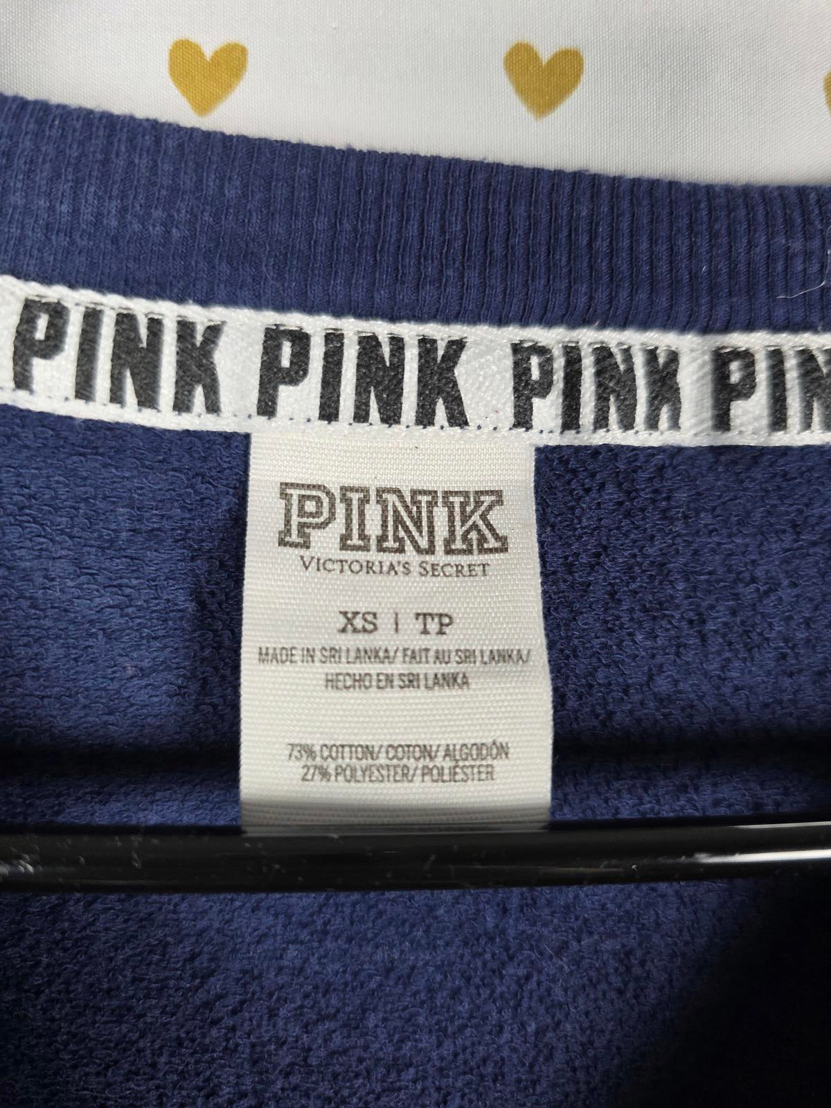 Victorias Secret Pink Logo Colorblock Blue Crew Sweater Shirt Oversized XS