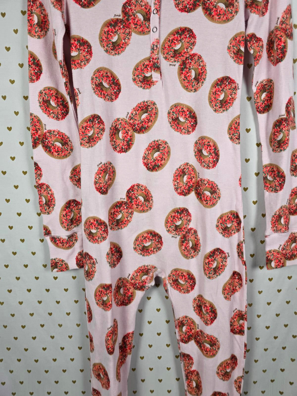 Victorias Secret Pink Small Pajamas Long Jane Donut Wake Up for What Flap