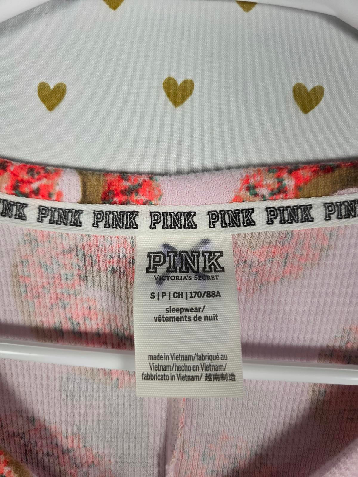 Victorias Secret Pink Small Pajamas Long Jane Donut Wake Up for What Flap