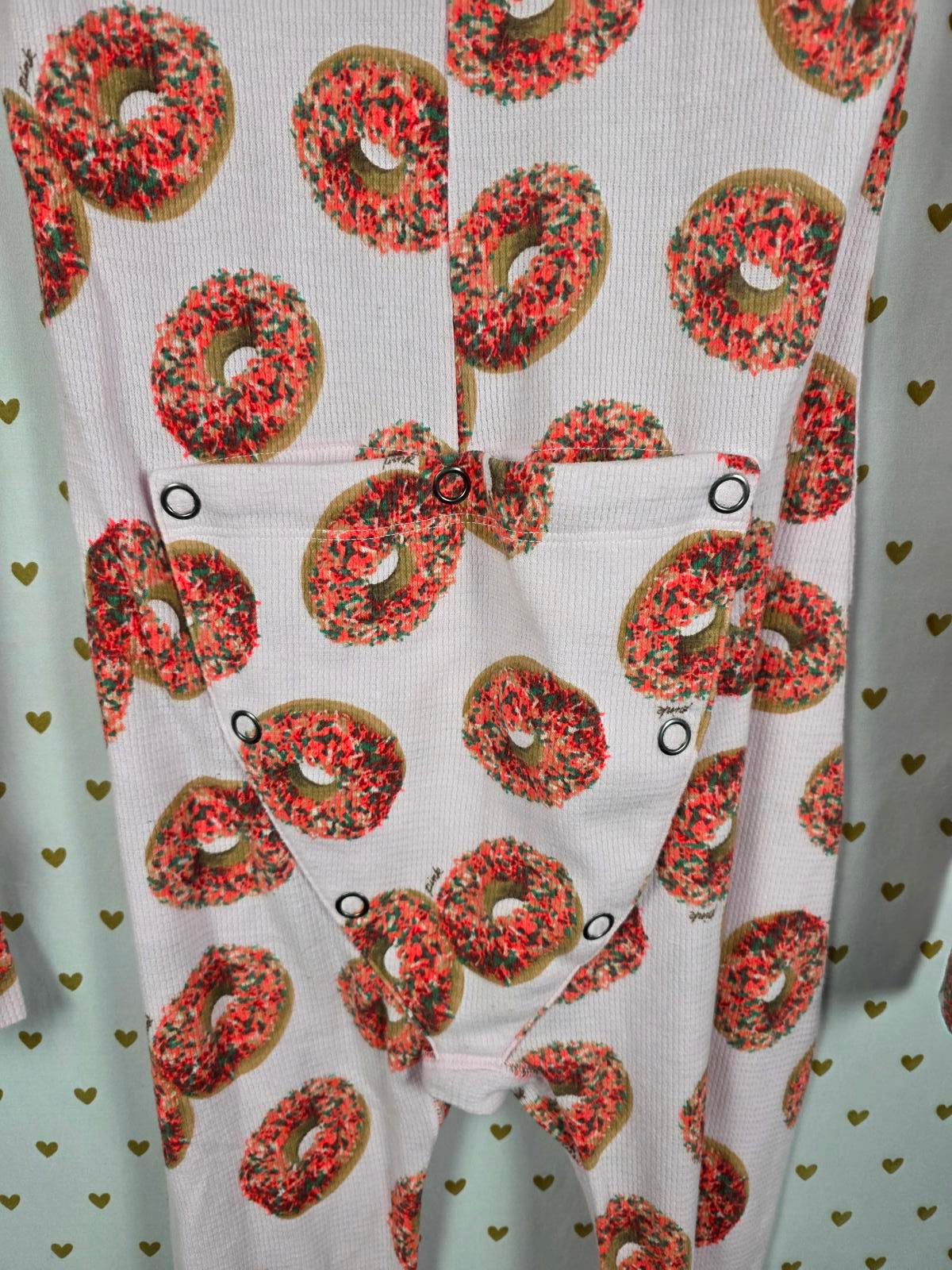 Victorias Secret Pink Small Pajamas Long Jane Donut Wake Up for What Flap