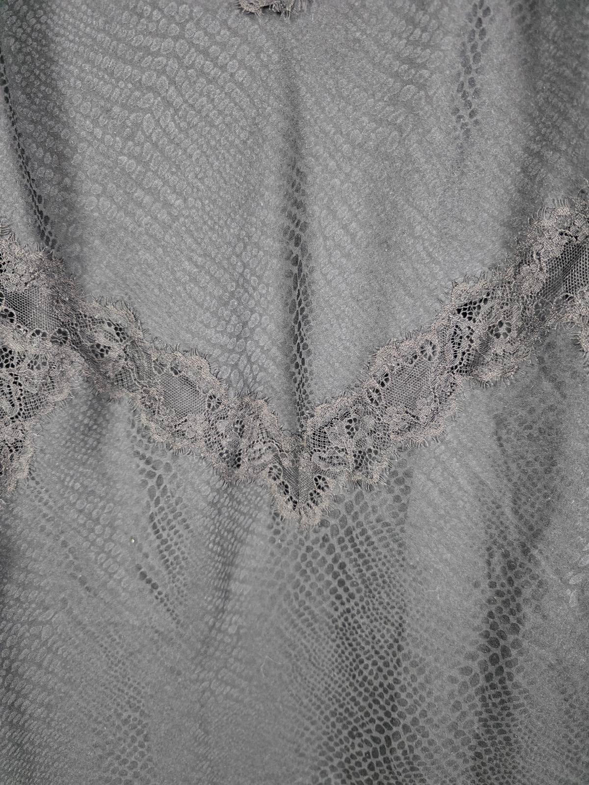 Victorias Secret Black Satin Chemise Slip Dress Lingerie LARGE Animal Print