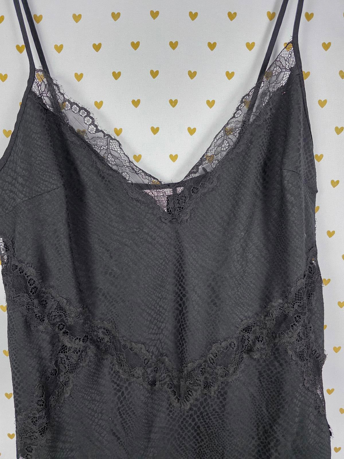 Victorias Secret Black Satin Chemise Slip Dress Lingerie LARGE Animal Print