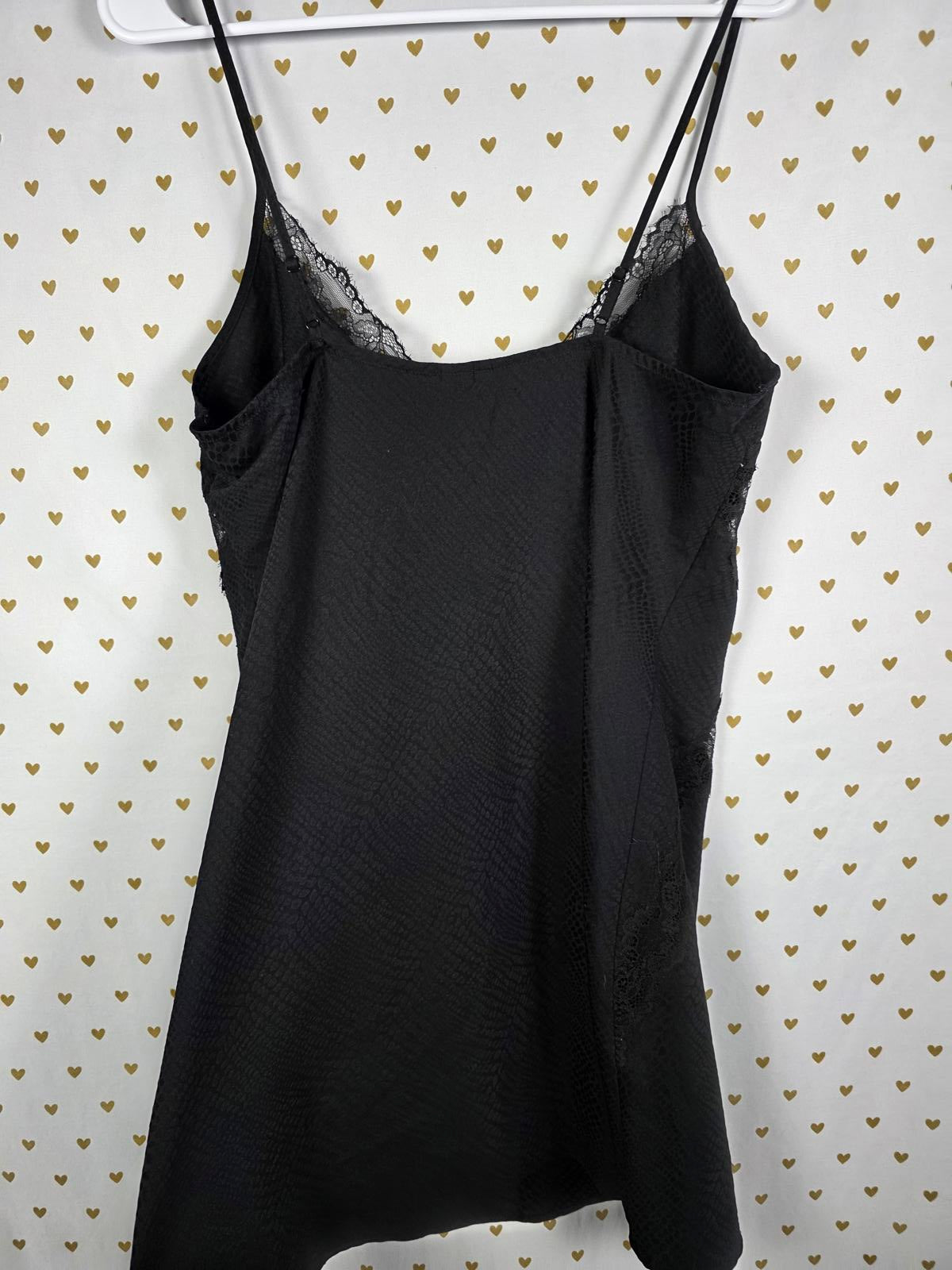 Victorias Secret Black Satin Chemise Slip Dress Lingerie LARGE Animal Print