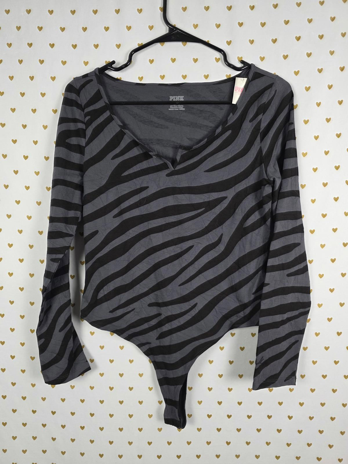 Victorias Secret PINK Zebra Thong Bodysuit Long Sleeve NEW Nwt MEDIUM