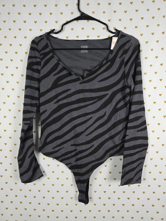 Victorias Secret PINK Zebra Thong Bodysuit Long Sleeve NEW Nwt MEDIUM