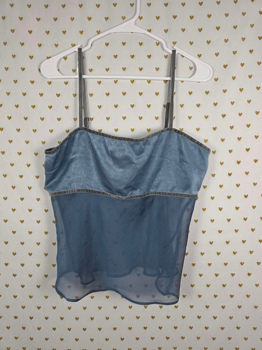 Victorias Secret Satin Heart Label VINTAGE Tank Chemise Silky Blue Medium