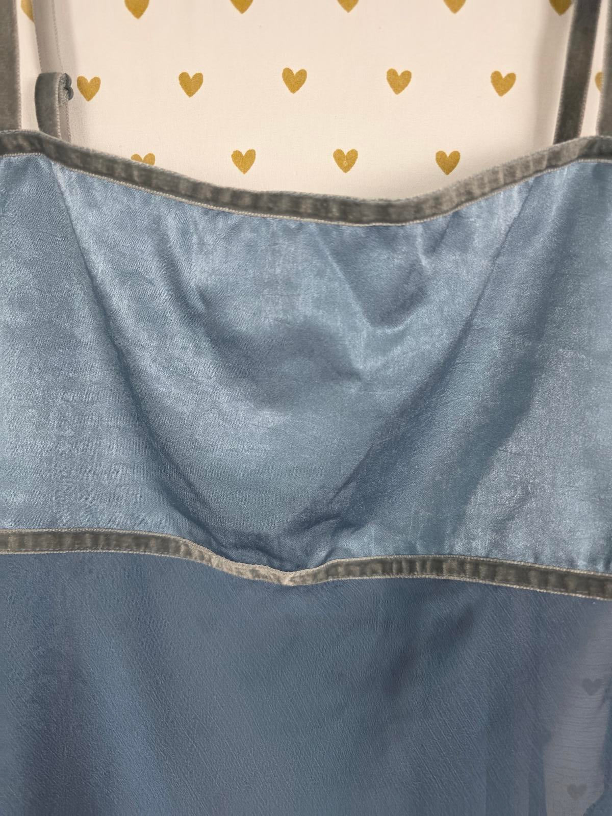 Victorias Secret Satin Heart Label VINTAGE Tank Chemise Silky Blue Medium