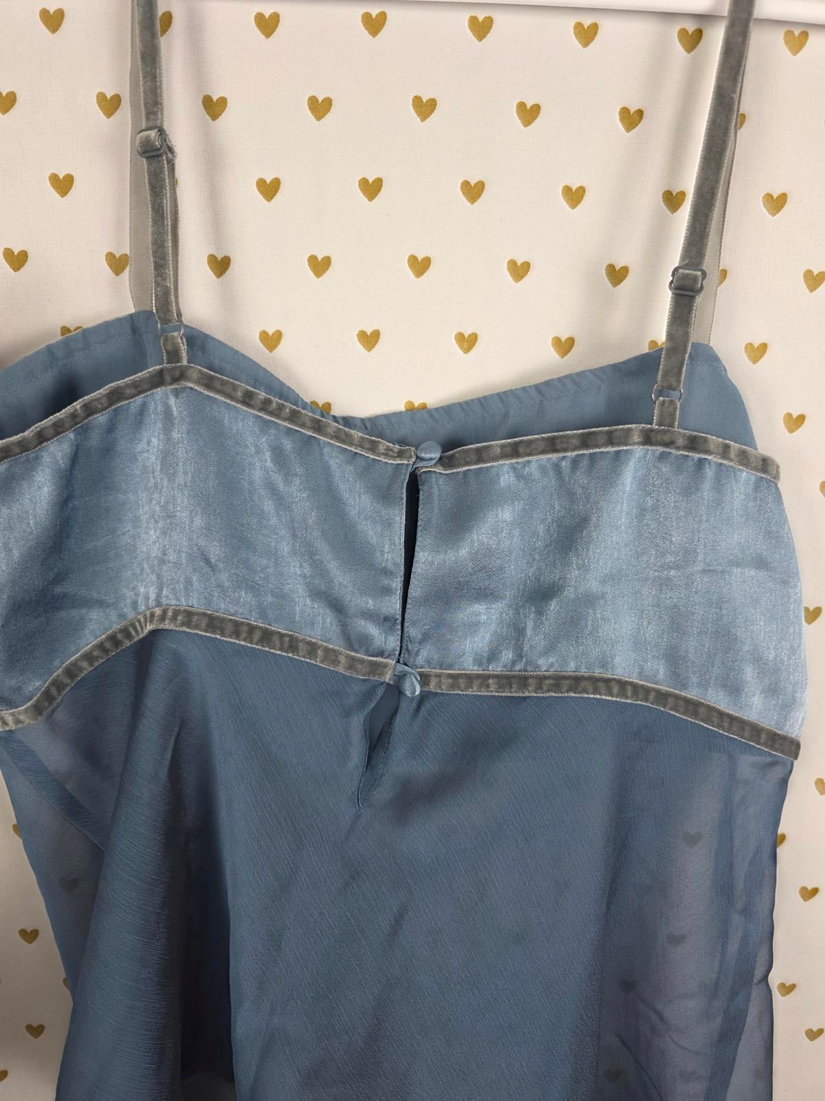 Victorias Secret Satin Heart Label VINTAGE Tank Chemise Silky Blue Medium