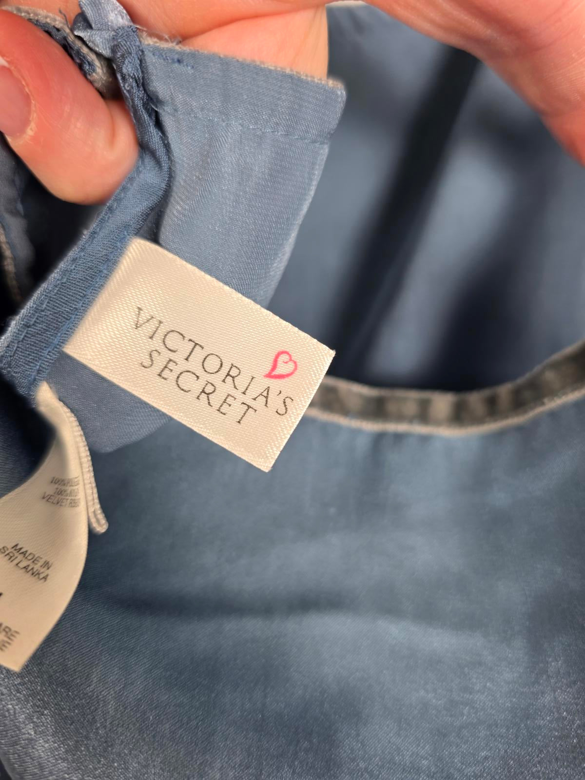 Victorias Secret Satin Heart Label VINTAGE Tank Chemise Silky Blue Medium
