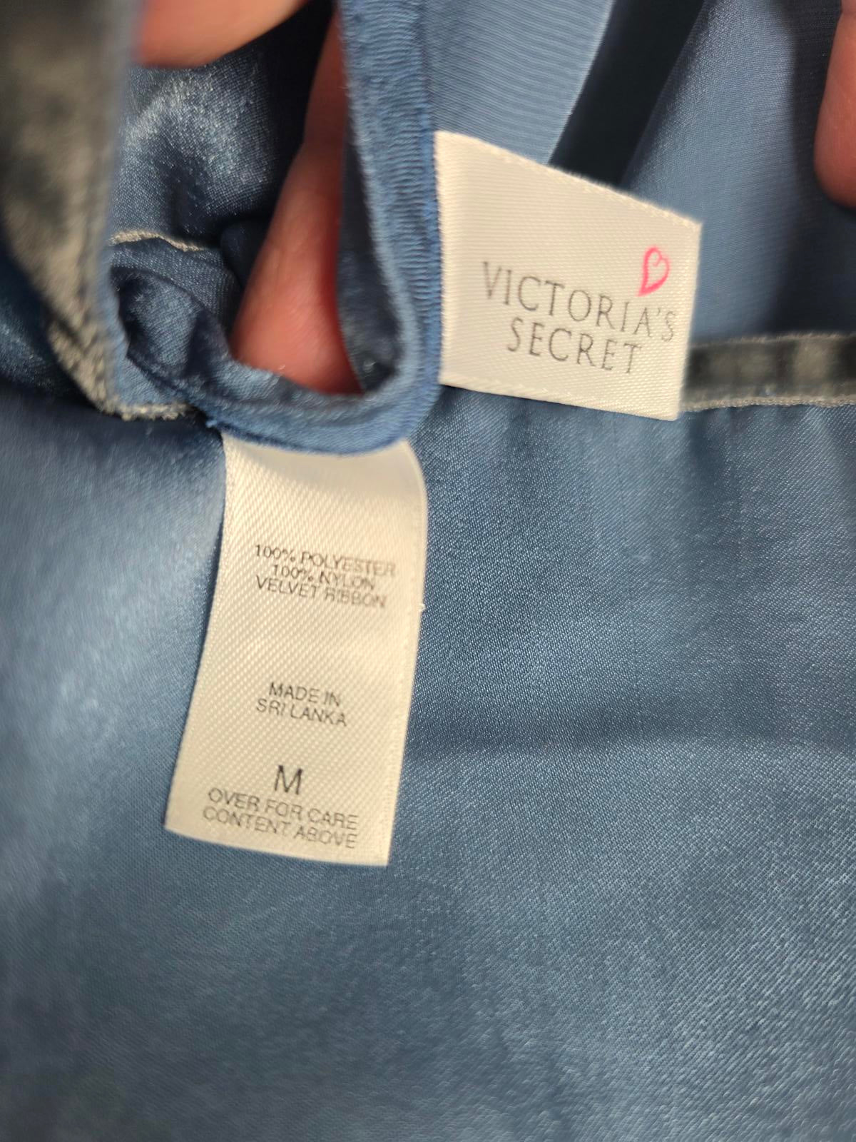 Victorias Secret Satin Heart Label VINTAGE Tank Chemise Silky Blue Medium