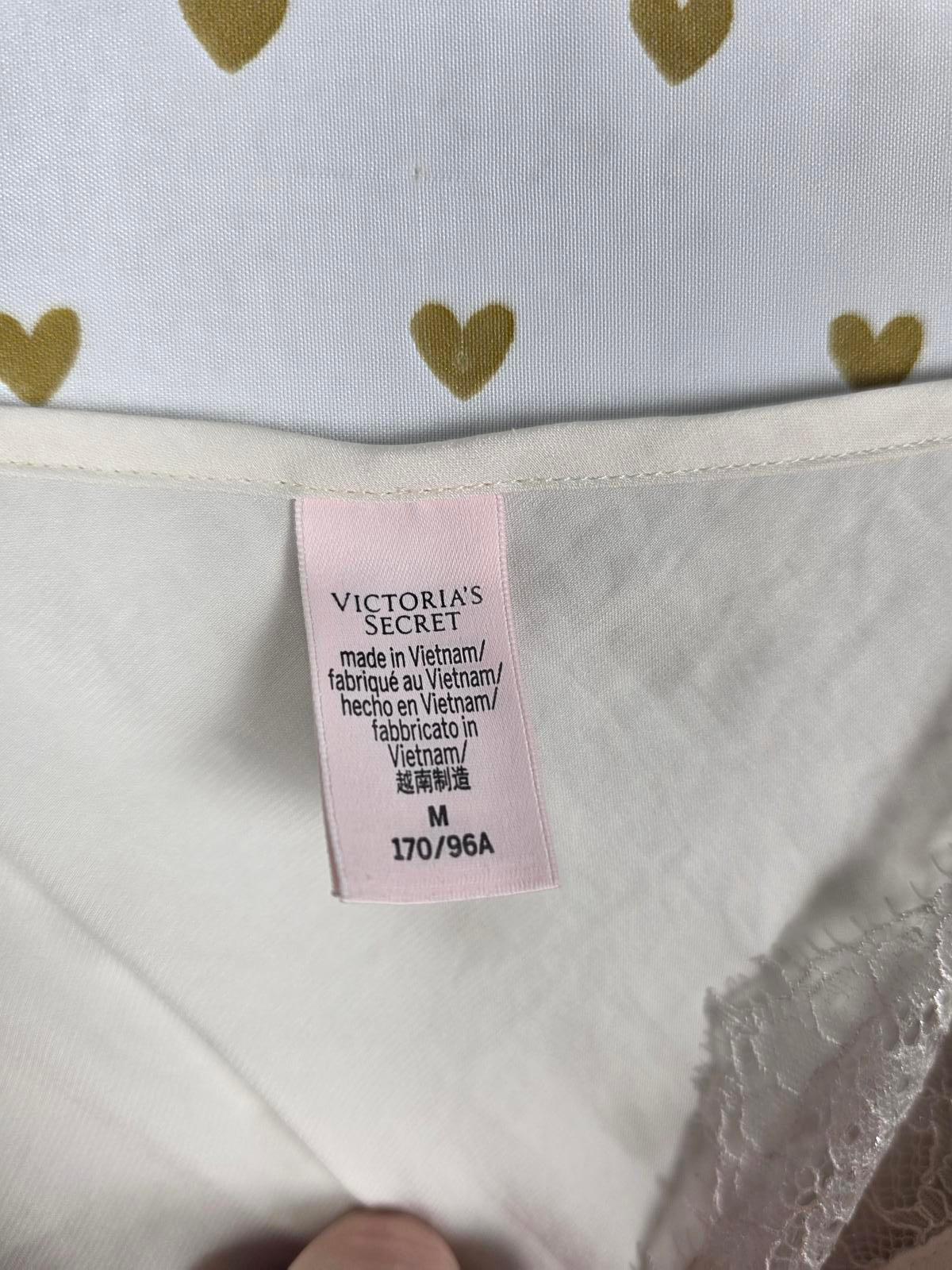 Victorias Secret White Sexy Satin Chemise Slip Lingerie Sleep Dress MEDIUM lace