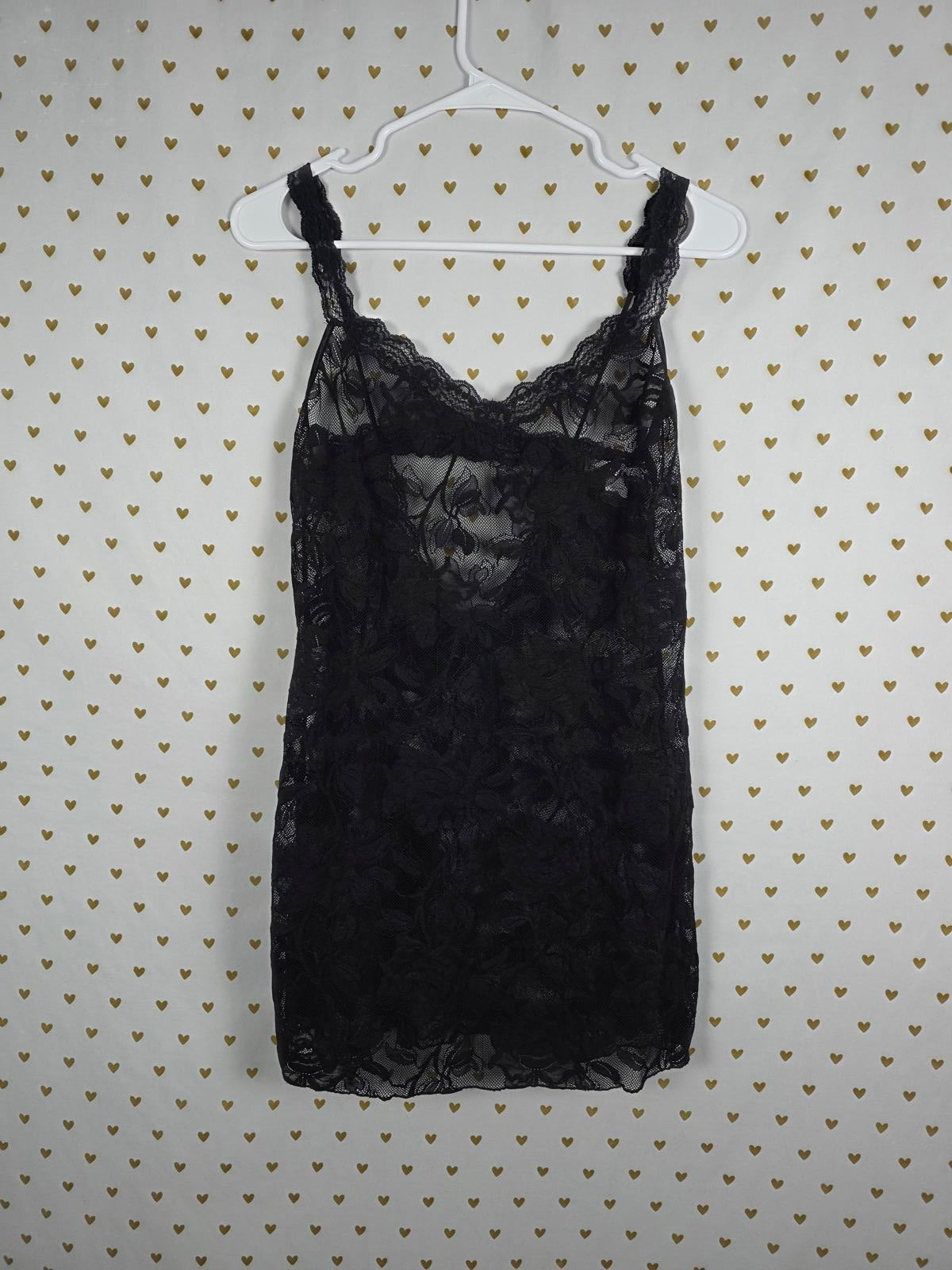 Victorias Secret VINTAGE y2k Black Lace Stretchy Dress Slip Lingerie MEDIUM