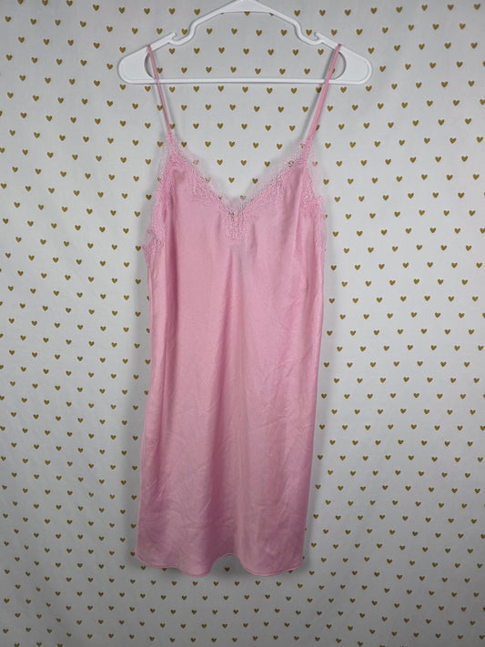 Victorias Secret PINK Satin Silky Chemise Slip Dress Lace Medium Sleep Dress